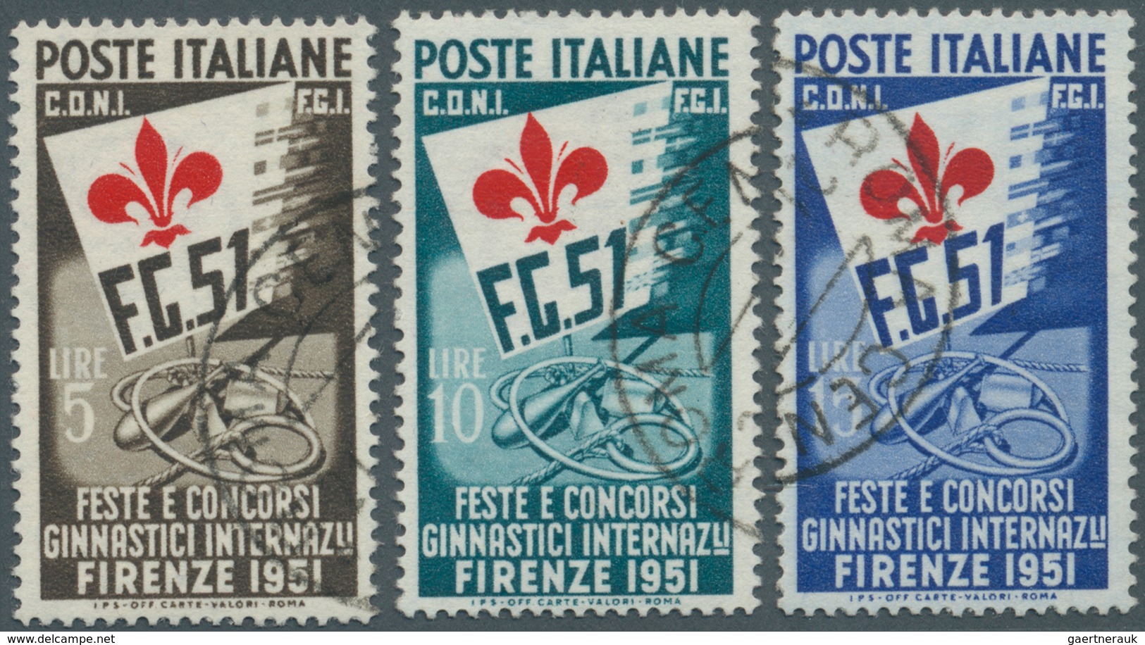 Italien: 1951, Gymnastic Competition, Complete Used Set, Sign. Raybaudi. In Used Condition The Rares - Ongebruikt