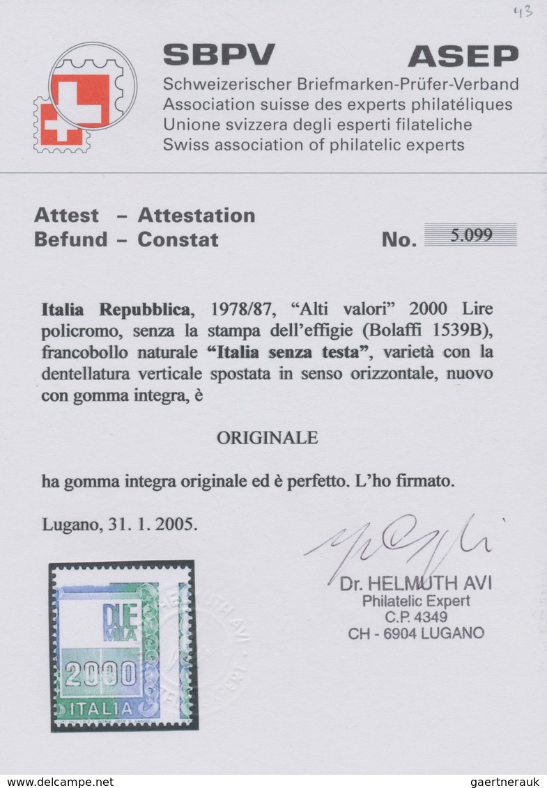 Italien: 1979, Italia 2.000 Lire With MISSING 'Italia Head' And Shifted Vertical Perforation, Mint N - Mint/hinged