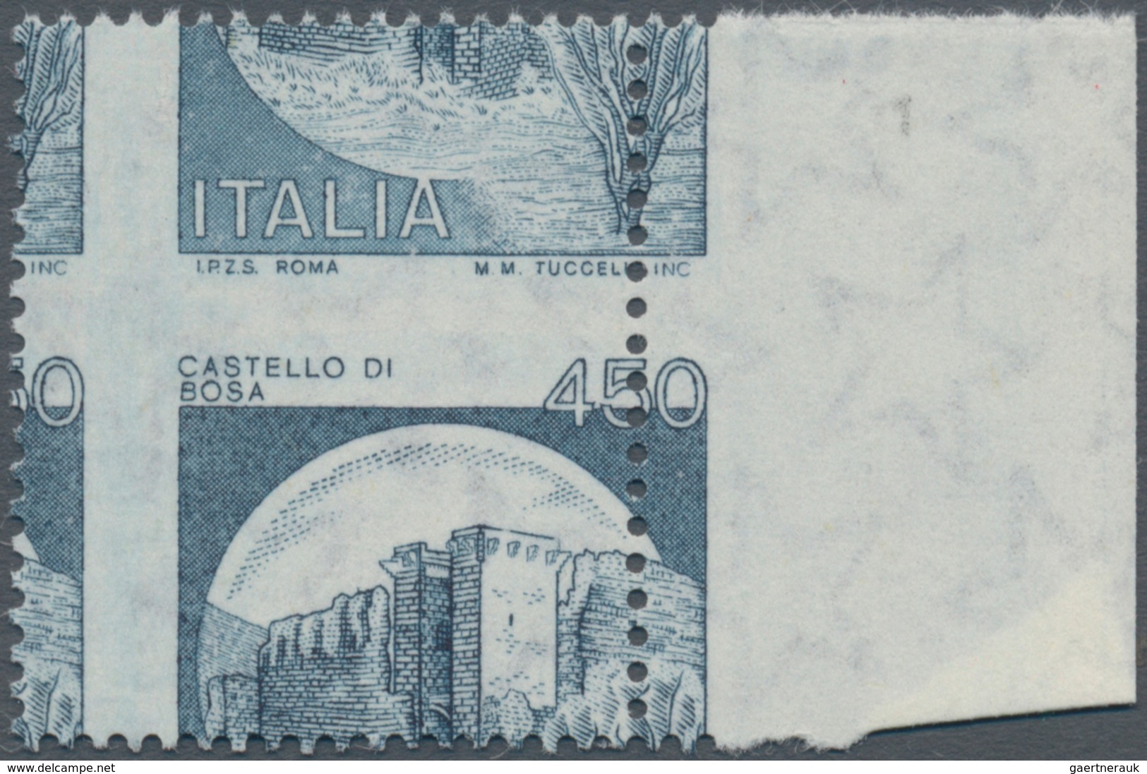 Italien: 1980, Definitive Issue 'Fort Bosa' 450l. From Right Margin With HEAVY SHIFTED Vertical And - Mint/hinged