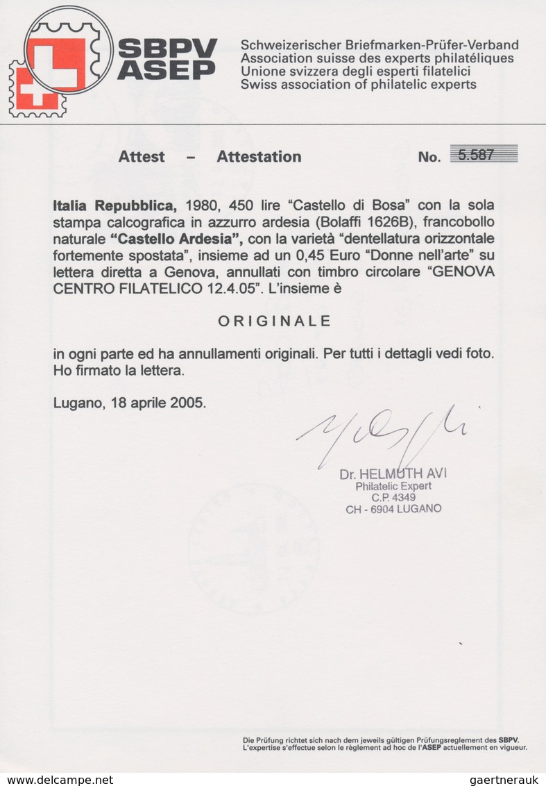 Italien: 1980, 450 Lire "Castello Di Bosa" Con La Sola Stampa Calcografica In Azzurro Ardessi (Bolaf - Ongebruikt