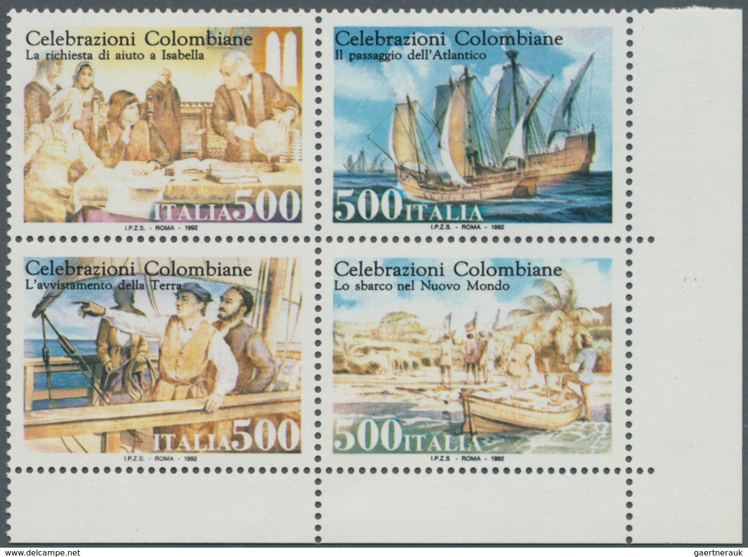 Italien: 1992, 500 Years Discovery Of America Se-tenant Set Of Four With MISSING COLOURS (red, Green - Mint/hinged