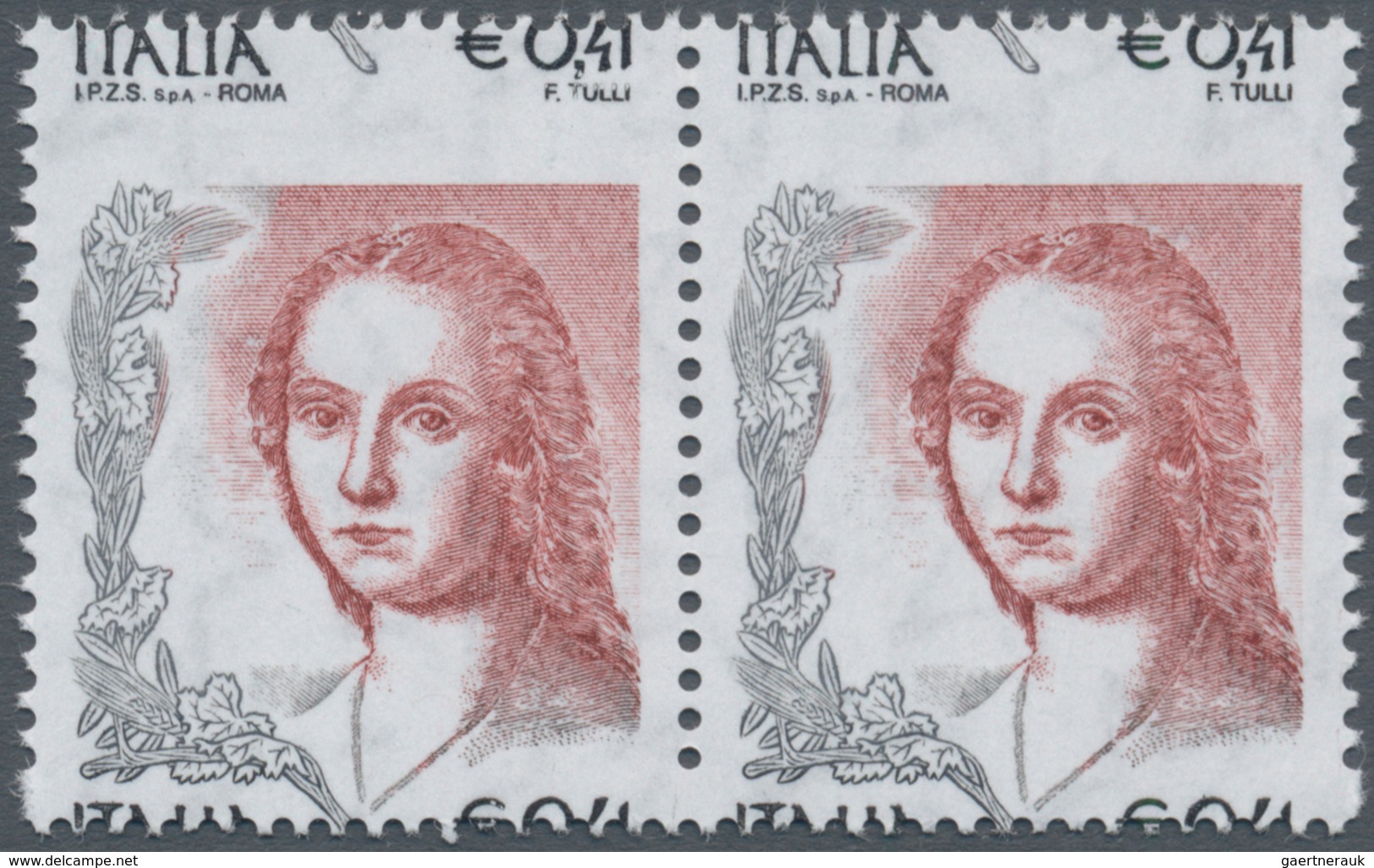 Italien: 2002, Definitive Issue € 0.41 'part Of Painting From Raffael' Horiz. Pair With HEAVY SHIFTE - Ongebruikt