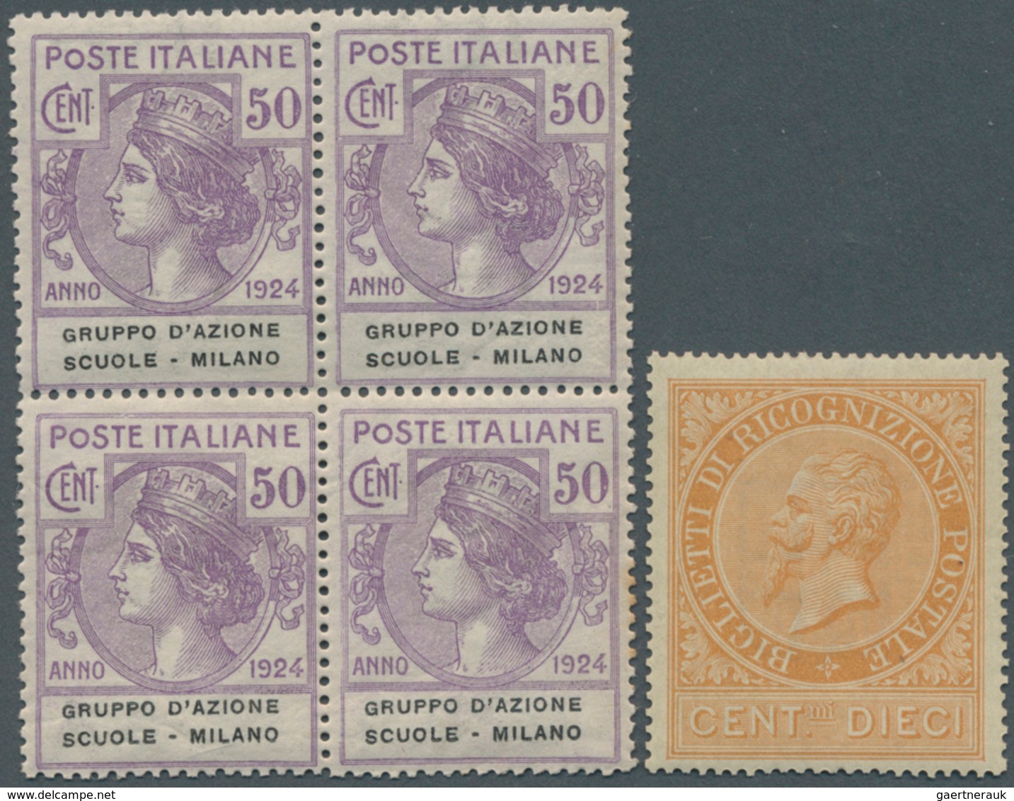 Italien: 1874/1924, U/m Lot "Back Of Book": Ricognizione Postale 1 Well Centered (500,- €), Emission - Mint/hinged