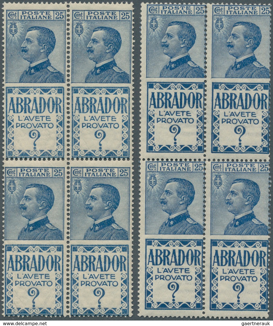 Italien - Zusammendrucke: 1924/1925, 25c. Blue + "ABRADOR", Lot Of 22 Se-tenant Pairs Unmounted Mint - Non Classificati