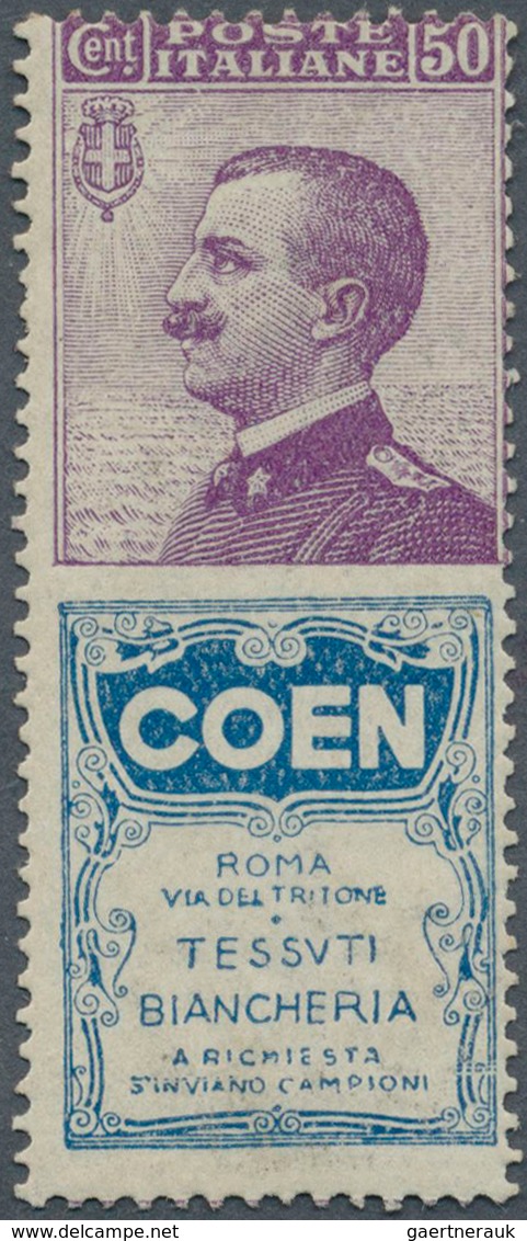 Italien - Zusammendrucke: 1924, Francobolli Pubblicitari 50c. Violet Blue "COEN", Mint Regummed, Fin - Unclassified