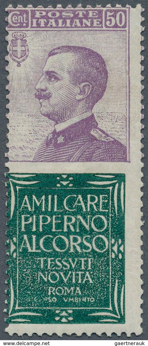 Italien - Zusammendrucke: 1924, Francobolli Pubblicitari 50c. Violet Green "PIPERNO", Mint Regummed, - Zonder Classificatie