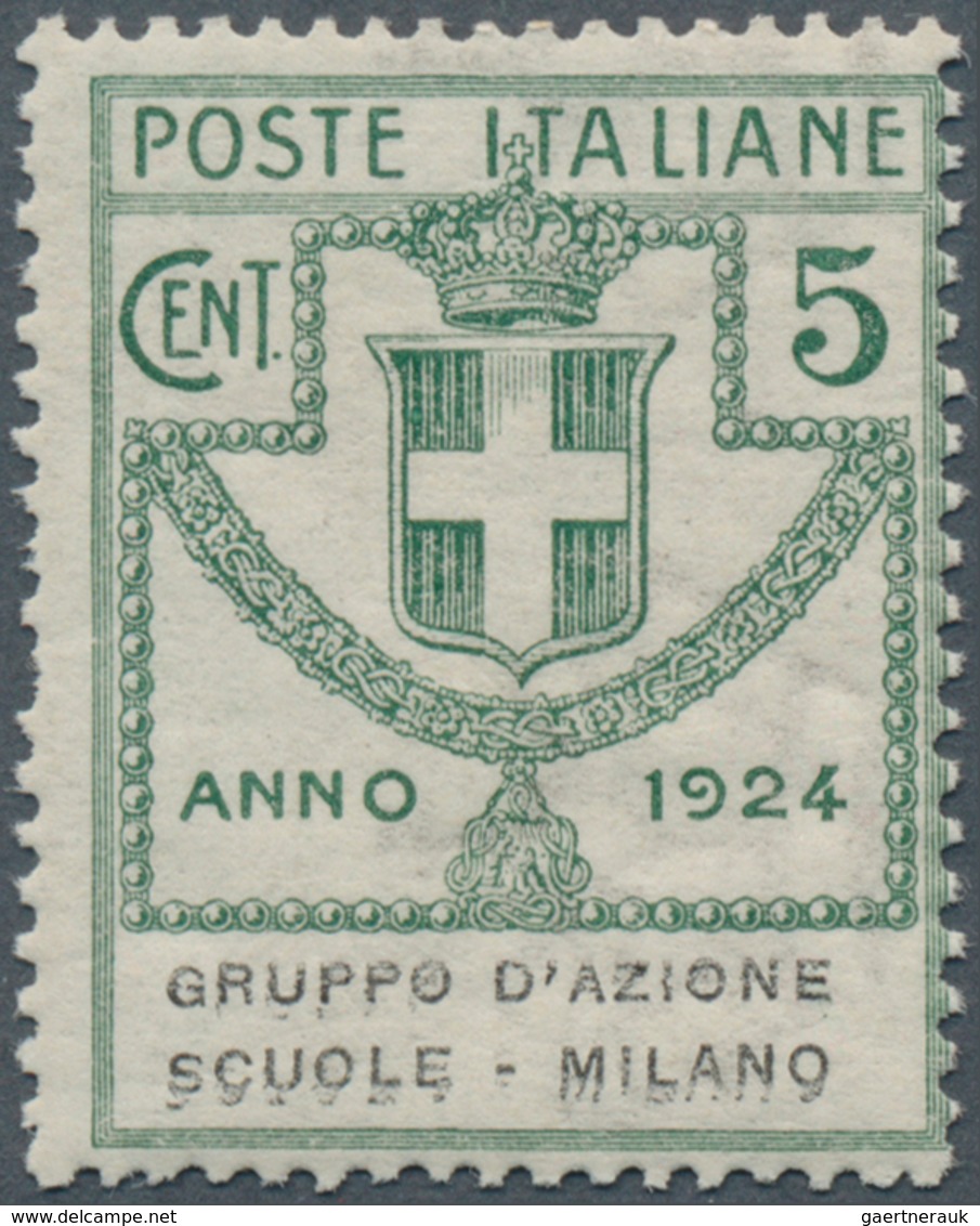 Italien - Portofreiheitsmarken: 1924, GRUPPO D'AZIONE SCUOLE - MILANO, 5c. Green Showing Variety "do - Franchise