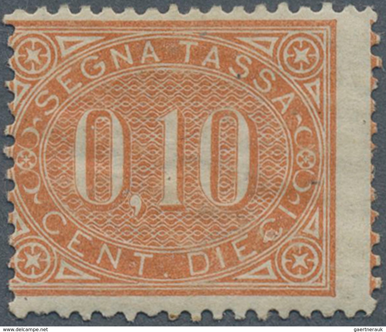 Italien - Portomarken: 1869, 10c. Brownish Orange, Fresh Colour, Well Perforated, Mint Original Gum - Segnatasse
