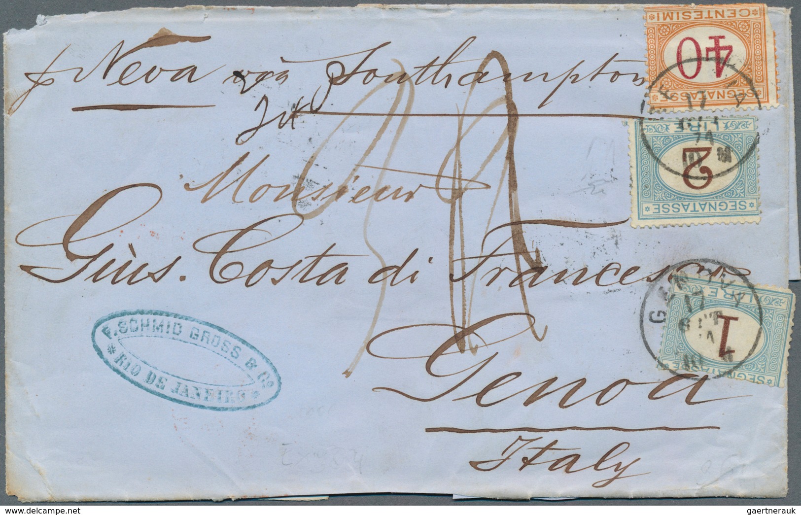 Italien - Portomarken: 1871, Incoming Mail: Brasil, Part Of Folded Letter Cover, Sent From RIO DE JA - Strafport