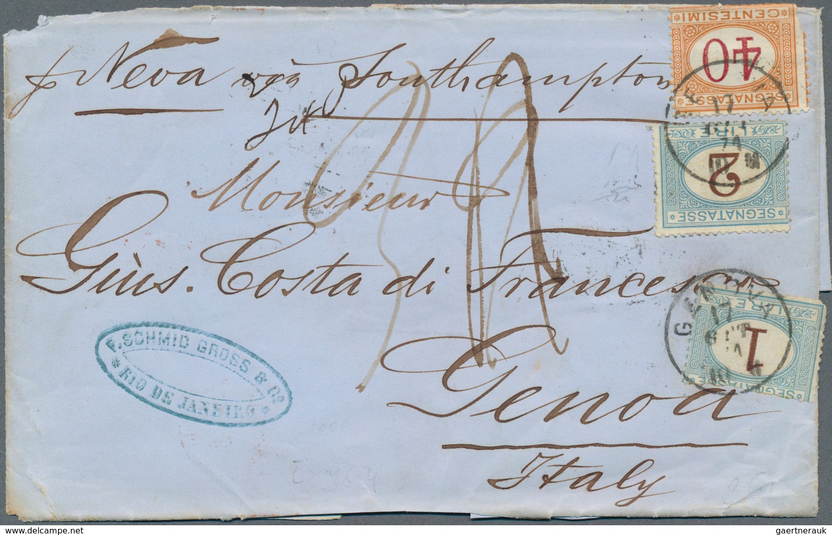 Italien - Portomarken: 1871, Incoming Mail: Brasil, Part Of Folded Letter Cover, Sent From RIO DE JA - Postage Due