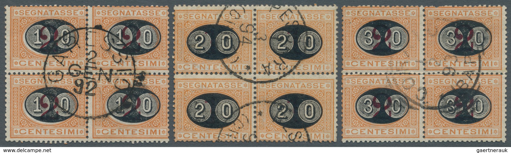 Italien - Portomarken: 1890/1891, Overprints, Three Values Complete Each In Blocks Of Four, Neatly C - Strafport