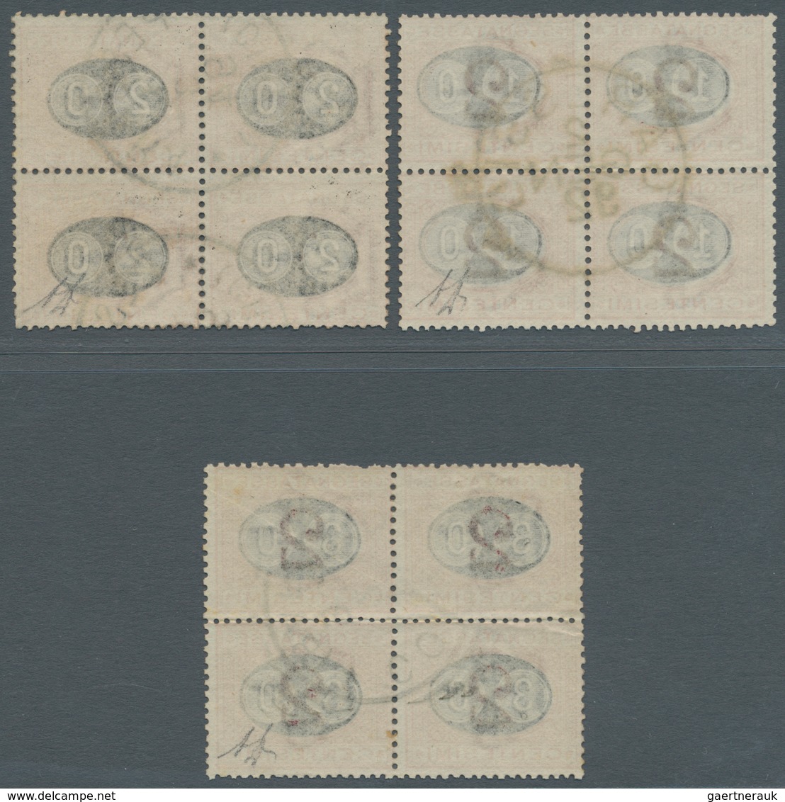 Italien - Portomarken: 1890/1891, Overprints, Three Values Complete Each In Blocks Of Four, Neatly C - Strafport