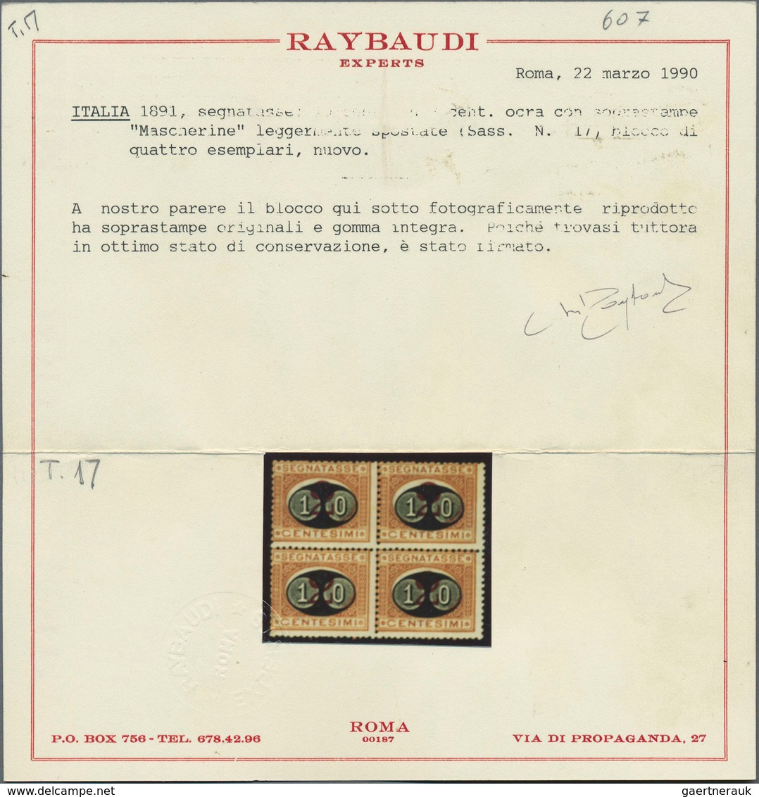 Italien - Portomarken: 1891, 10c. On 2c. Ocre/carmine, Block Of Four With Downwards Shifted Overprin - Segnatasse