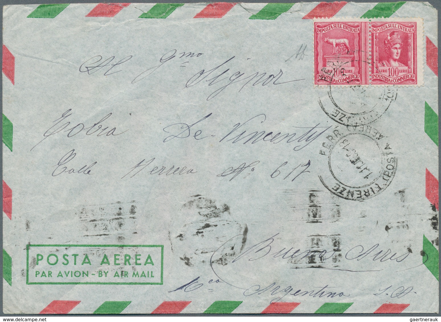 Italien - Verrechnungsmarken: 1955, Pair 100 L. Red = 100 L. Wulf(Romolus+Remus) + 100 L. Minerva IM - Fiscale Zegels