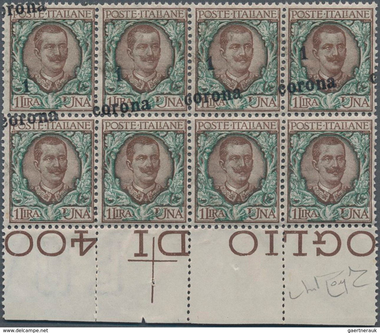 Italienische Besetzung 1918/23 - Gemeinschaftsausgabe: 1919, 1 Corona On 1l. Brown/green, Bottom Mar - Trento & Trieste