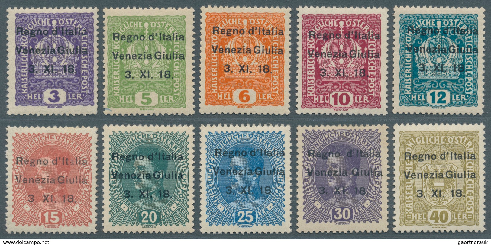 Italienische Besetzung 1918/23 - Julisch-Venetien: 1918, Overprints On Austria, 3h. To 4k., Complete - Venezia Giulia