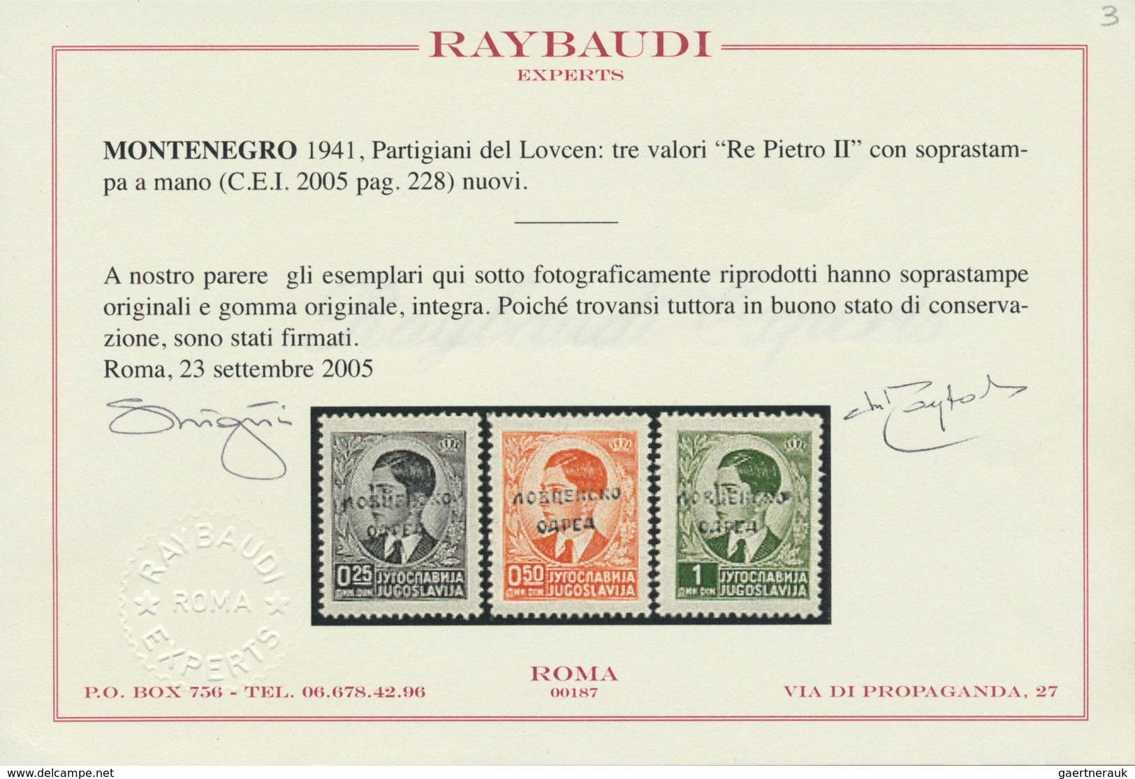 Italienische Besetzung 1941/43 - Montenegro: 1941 LOVCEN PARTISAN STAMPS Complete Set Of Three, Mint - Montenegro