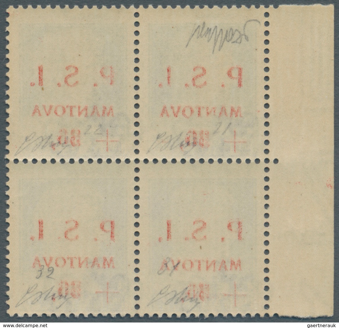 Italien - Lokalausgaben 1944/45 - Mantova: 1944, 25 On 25l. Slate, Marginal Block Of Four, Unmounted - Andere & Zonder Classificatie