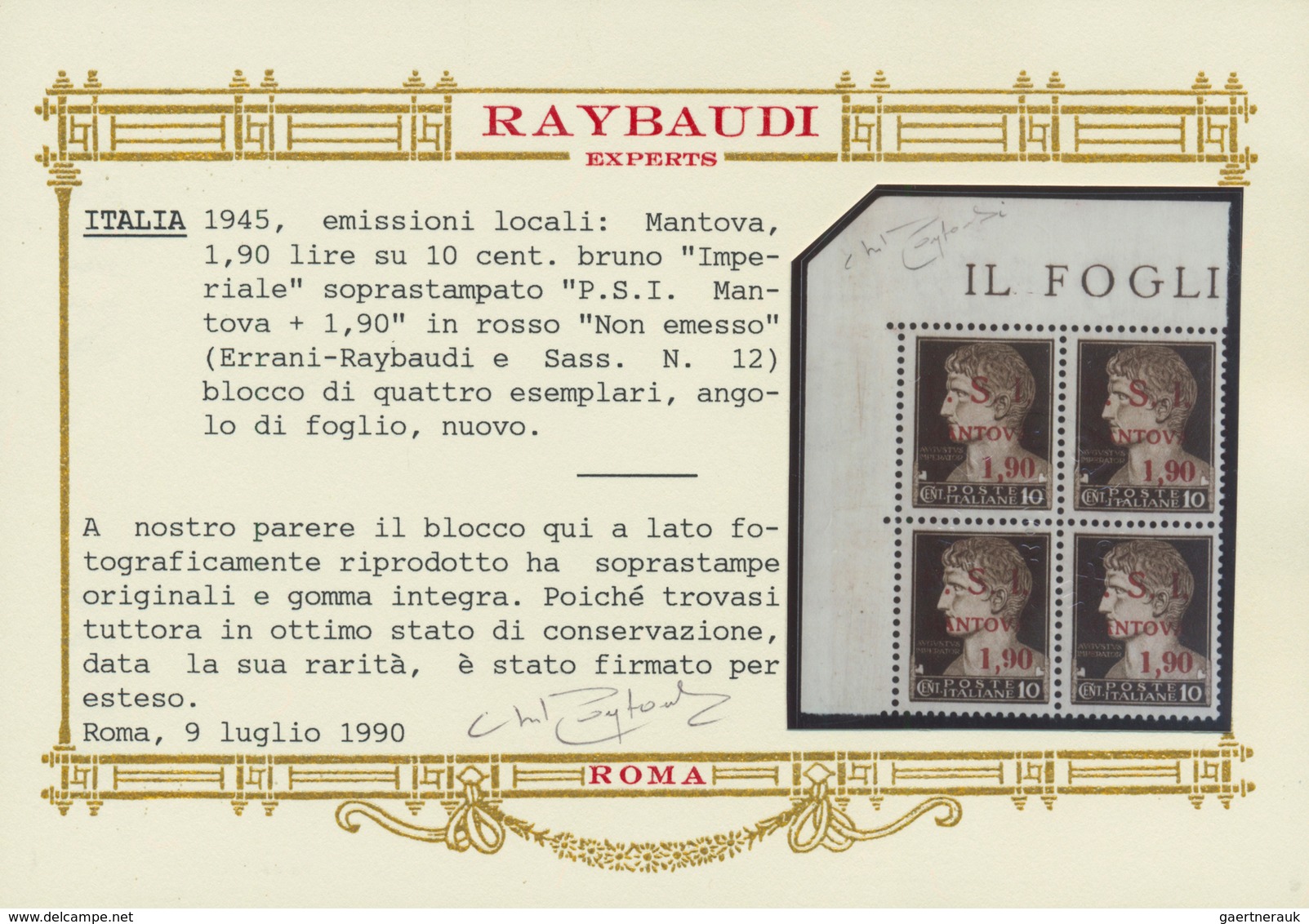 Italien - Lokalausgaben 1944/45 - Mantova: 1945: 1,90 Lire On 10 Centesimi Brown "Imperial" Overprin - Andere & Zonder Classificatie