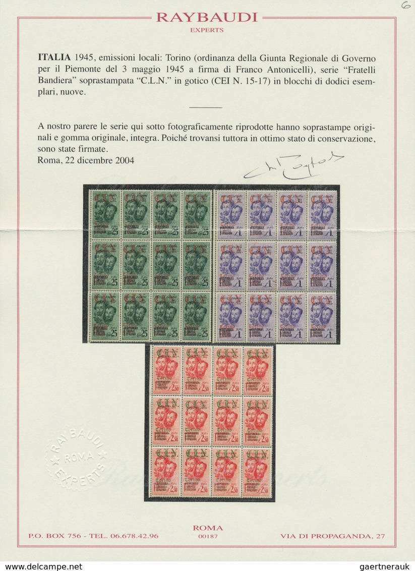 Italien - Lokalausgaben 1944/45 - Torino: 1945, "Fratelli Bandiera" series with overprints "CLN" in