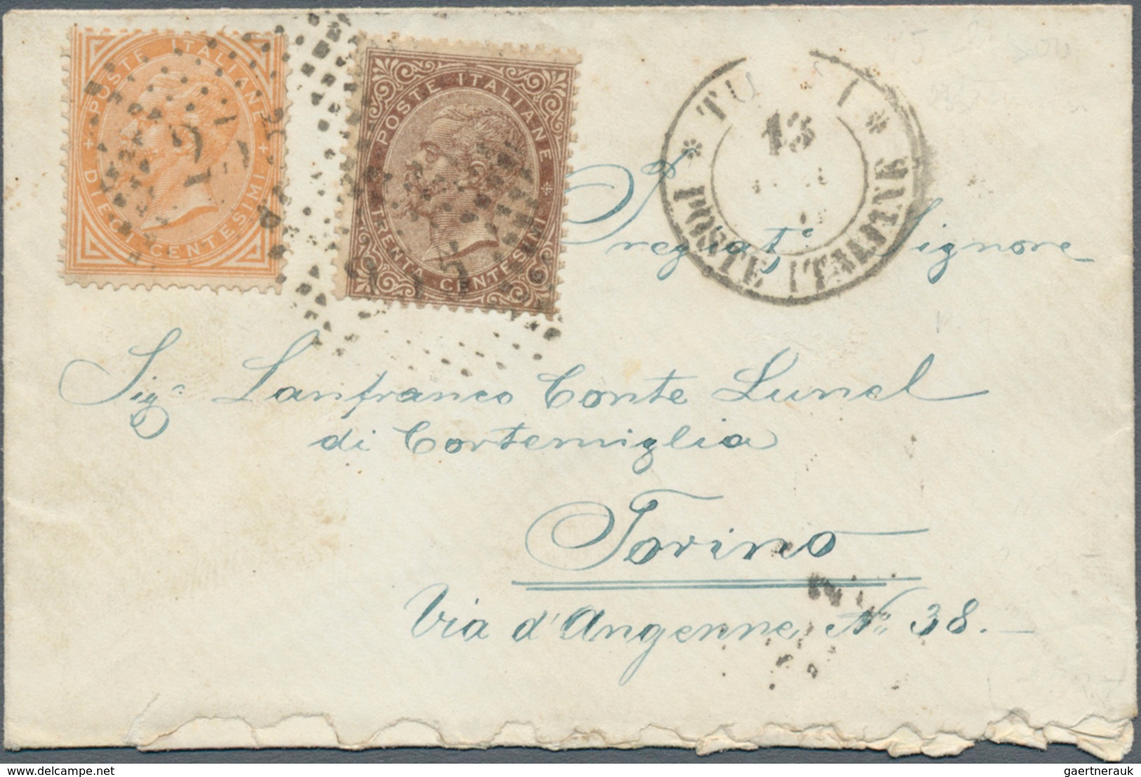 Italienische Post Im Ausland - Allgemeine Ausgabe: 1870, Small Ladies Envelope Franked With 10 And 3 - Andere & Zonder Classificatie