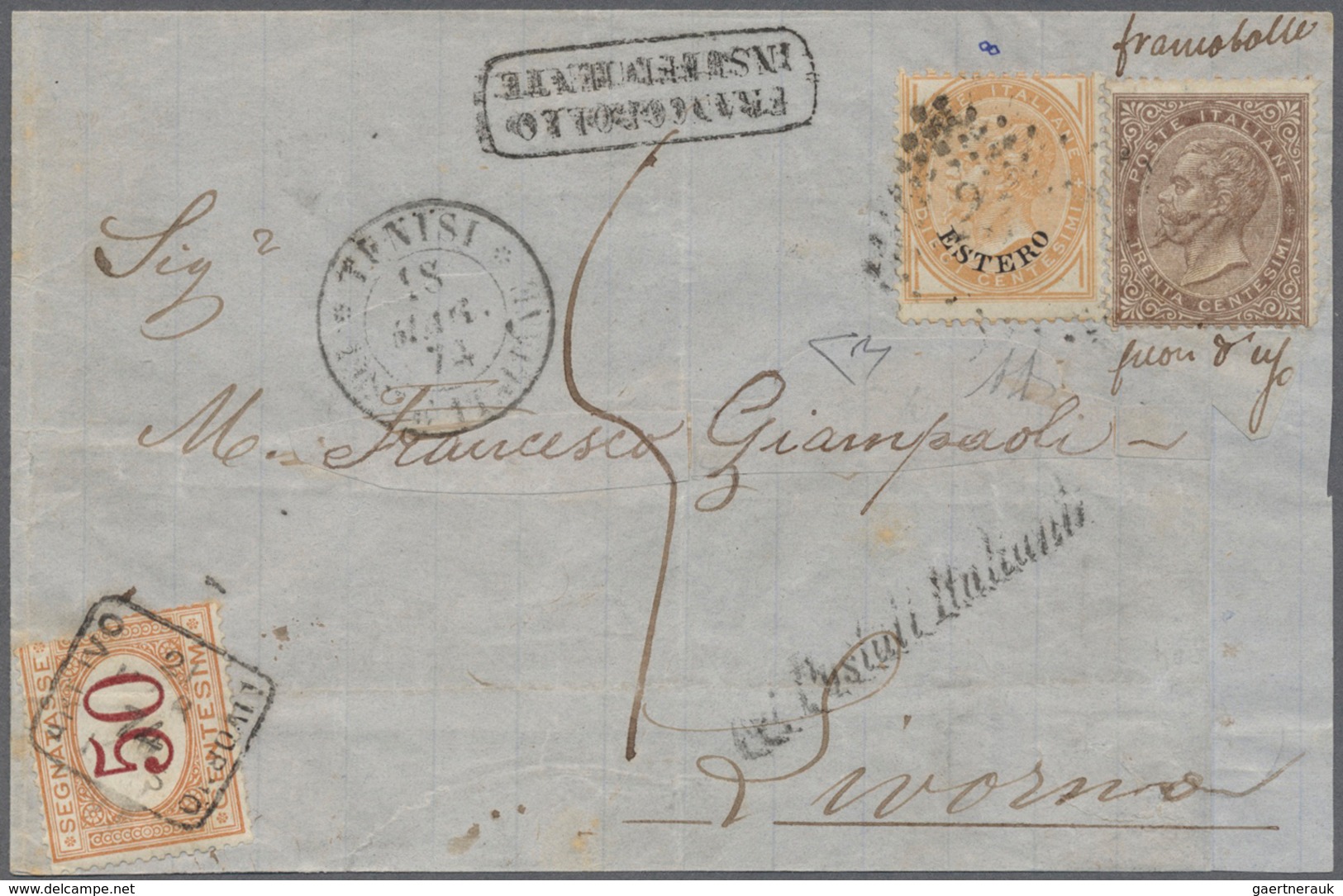 Italienische Post Im Ausland - Allgemeine Ausgabe: 1874, Part Of Letter From Tunis (March 18th 1874) - Andere & Zonder Classificatie