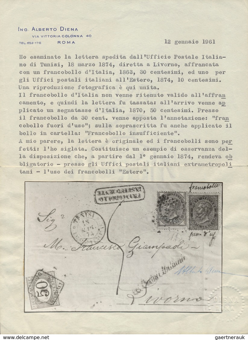 Italienische Post Im Ausland - Allgemeine Ausgabe: 1874, Part Of Letter From Tunis (March 18th 1874) - Andere & Zonder Classificatie