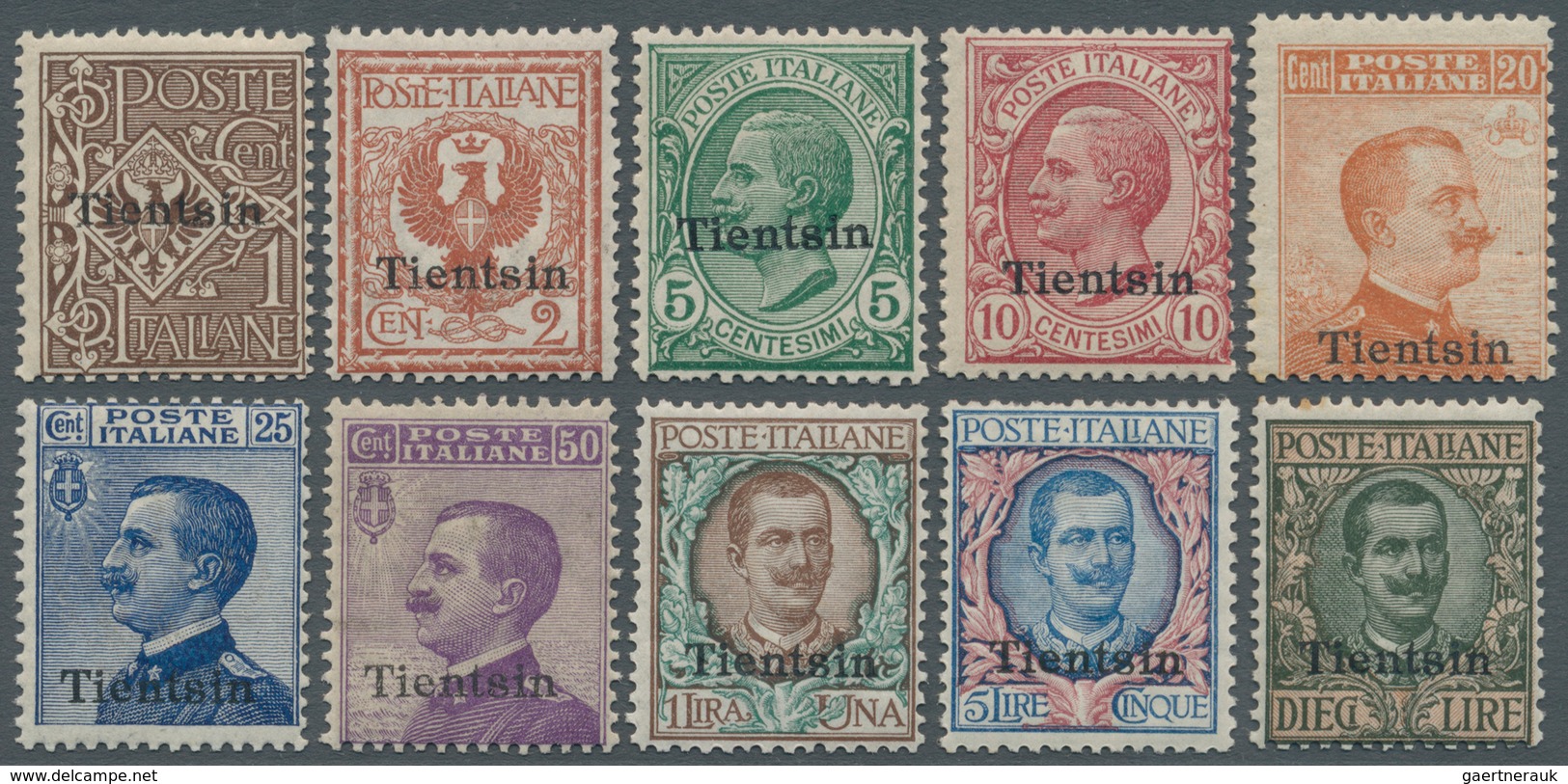 Italienische Post In China: 1917/1918, TIENTSIN, 1c. To 10l., Complete Set Of Ten Values (10l. Toned - Tientsin