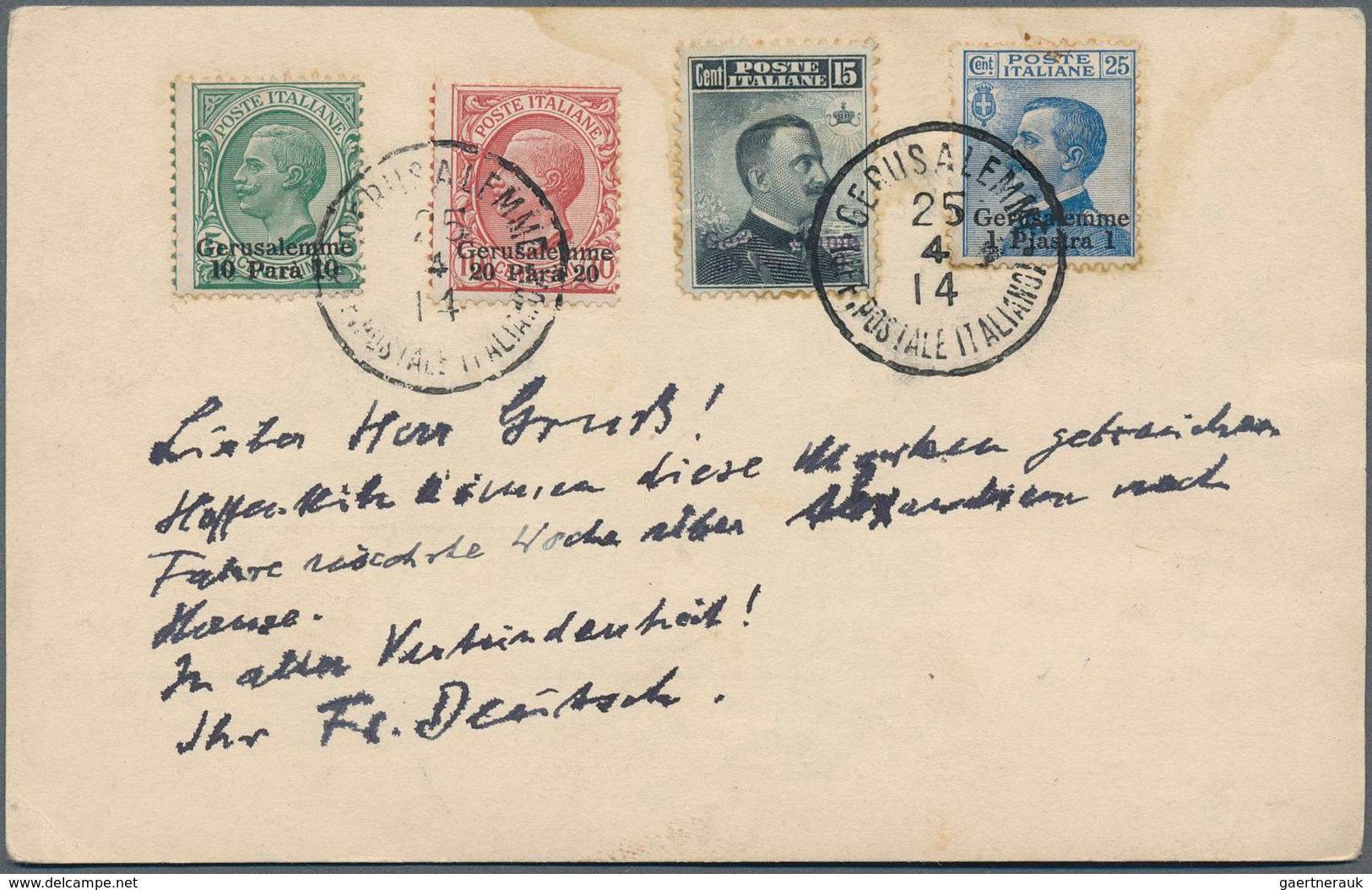 Italienische Post In Der Levante: 1914, Four Stamps Imprinted "GERUSALEMME" With Datestamp Of The It - Algemene Uitgaven