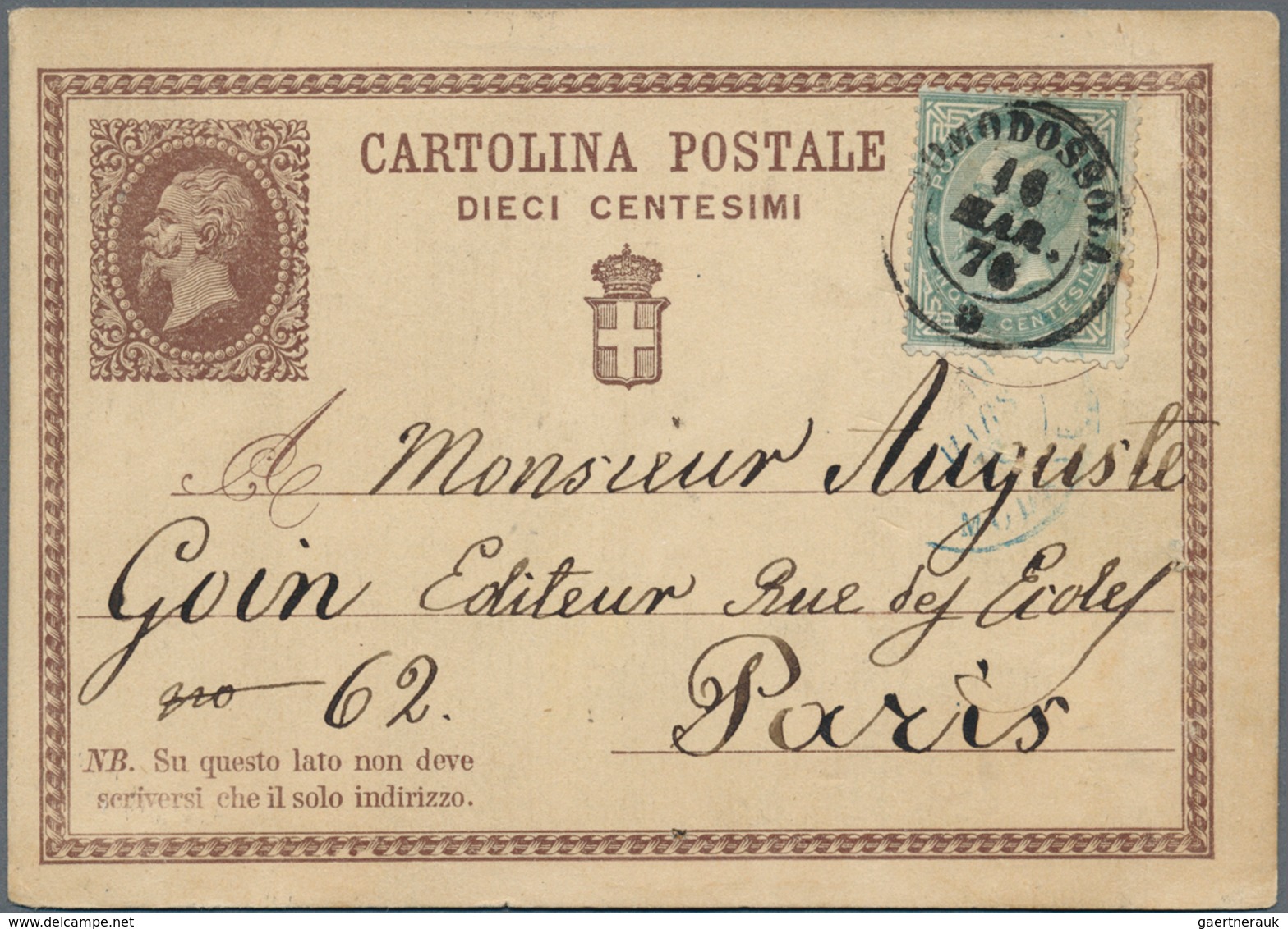 Italien - Ganzsachen: 1867: Two 10 C Postal Stationery Cards, Both With Additional 5 C DLR, Both Pos - Postwaardestukken