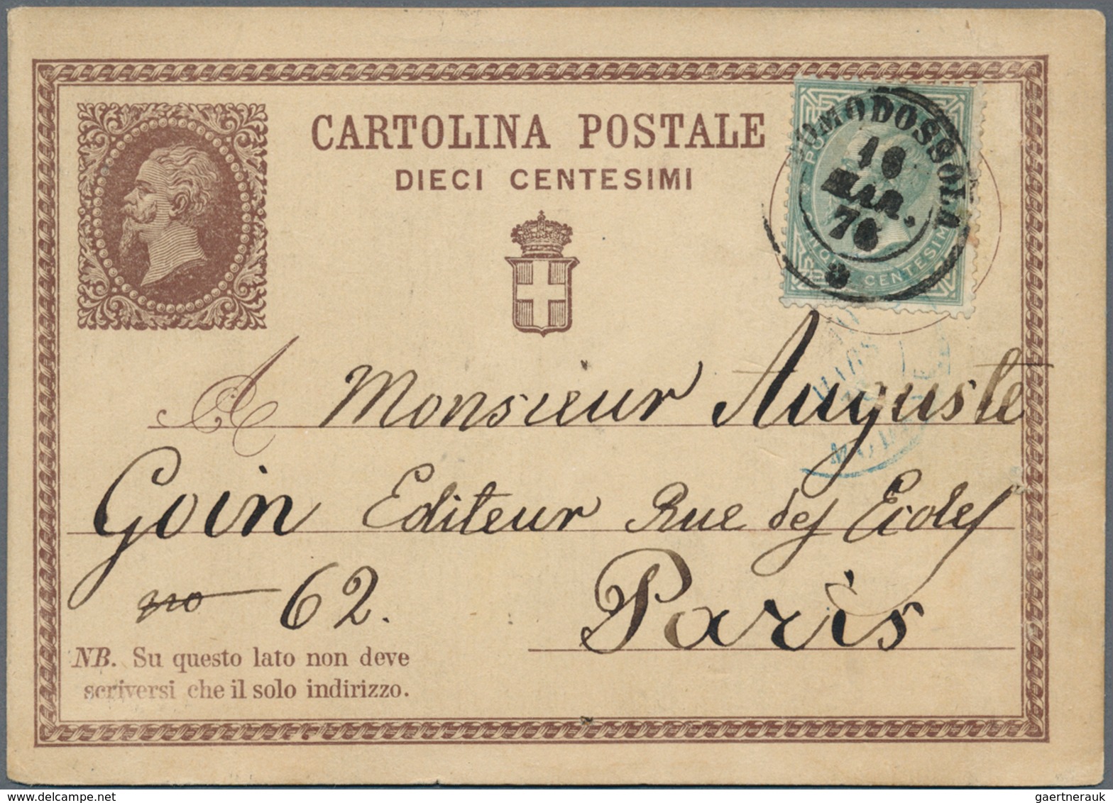 Italien - Ganzsachen: 1867: Two 10 C Postal Stationery Cards, Both With Additional 5 C DLR, Both Pos - Stamped Stationery