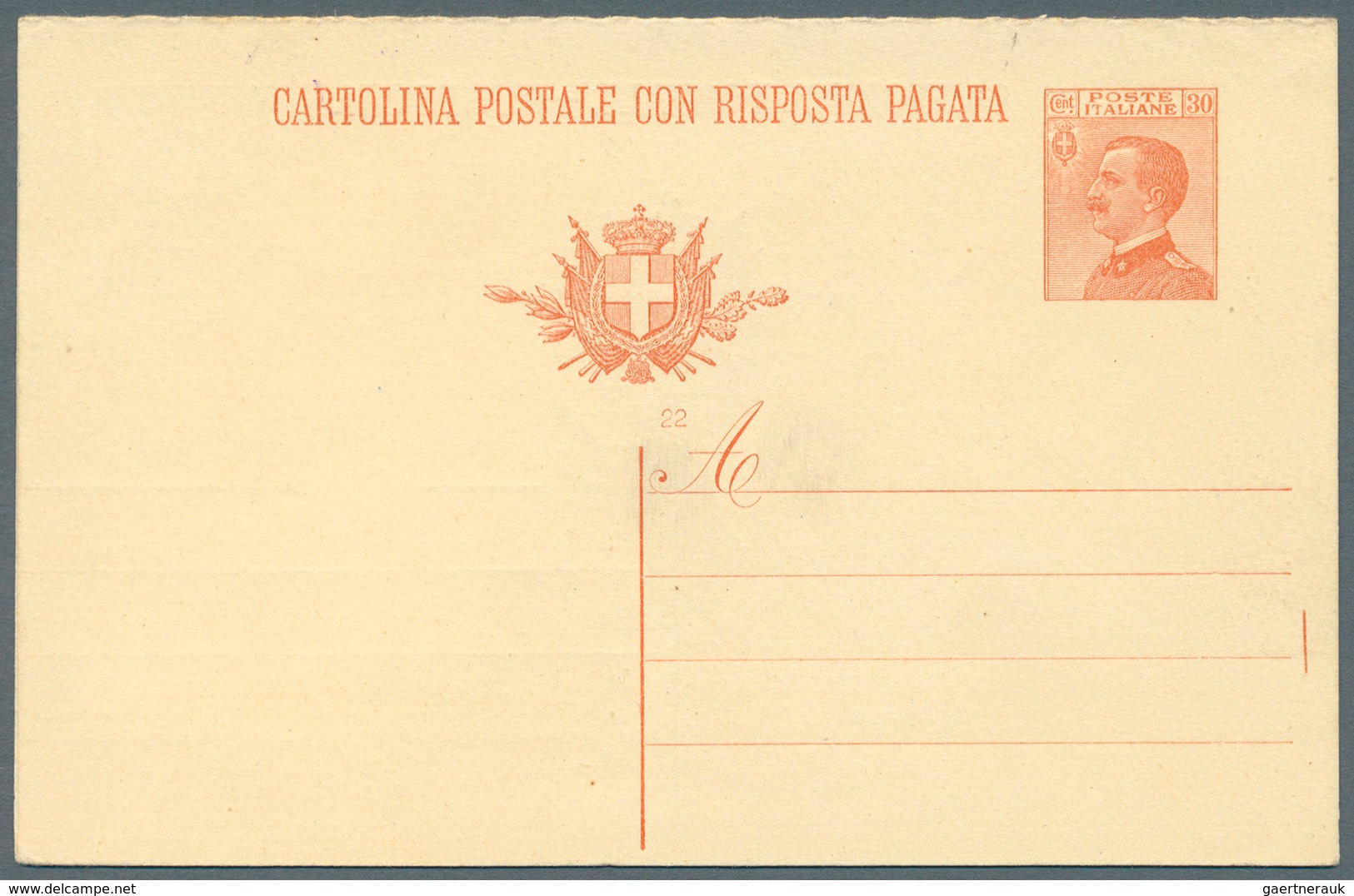 Italien - Ganzsachen: 1922, King Emanuel III. 30 C. Postal Stationery Double Card With Print Error: - Stamped Stationery