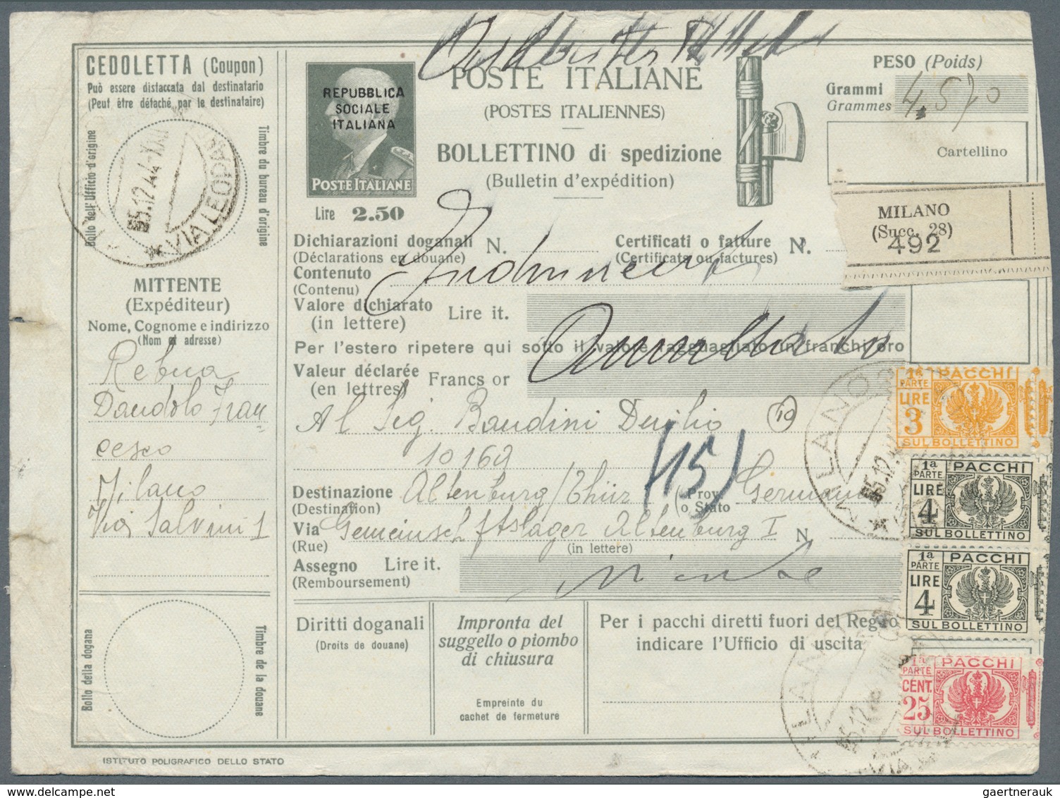 Italien - Ganzsachen: 1944, Social Republic, 2,50 Lire Grey Parcel Stationery Card Ovpd "REPUBBLICA - Postwaardestukken