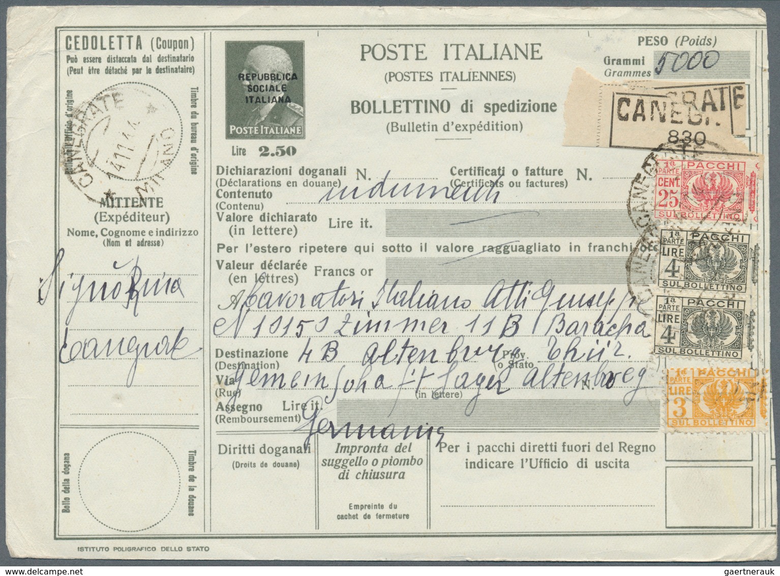 Italien - Ganzsachen: 1944, Social Republic, 2,50 Lire Grey Parcel Stationery Card Ovpd "REPUBBLICA - Interi Postali