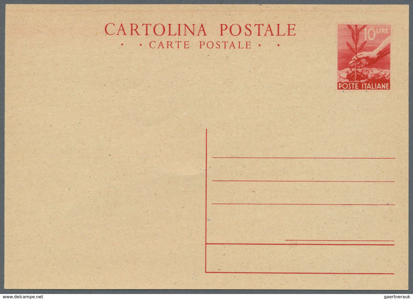 Italien - Ganzsachen: 1945, Stationery Card 10l. Red On Cream, Unused, Very Good Condition. Mi. 500, - Postwaardestukken