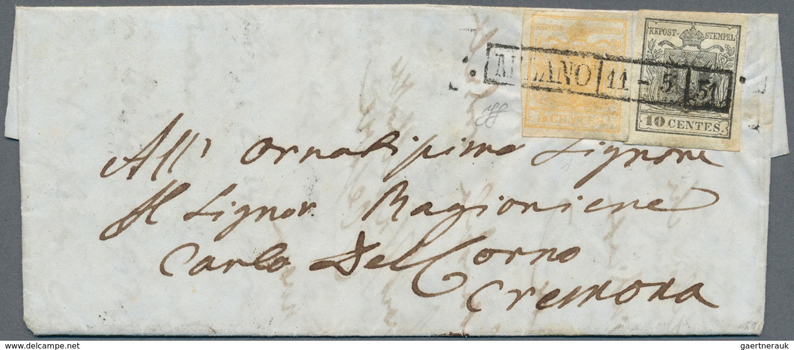 Österreich - Lombardei Und Venetien: 1850, 5 C Ockergelb U. 10 C Grauschwarz, Handpapier, Gut Gerand - Lombardije-Venetië