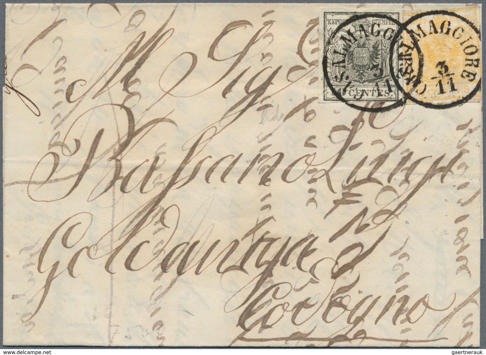 Österreich - Lombardei Und Venetien: 1850, 5 C Orangegelb U. 10 C Schwarz, Handpapier, Sauber Entwer - Lombardije-Venetië