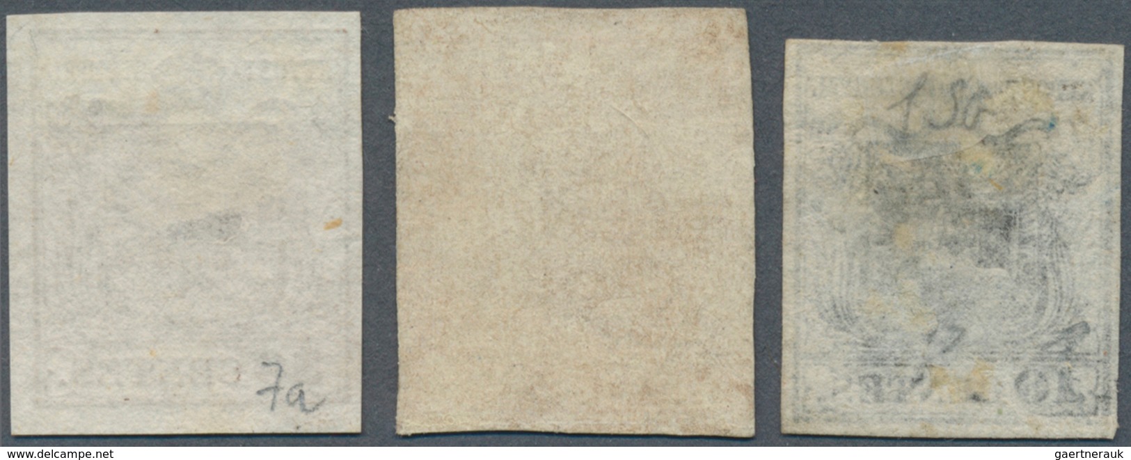 Österreich - Lombardei Und Venetien: 1850, 10 C Schwarz, 15 C Rot U. 30 C Braun, Je Handpapier In Ty - Lombardije-Venetië