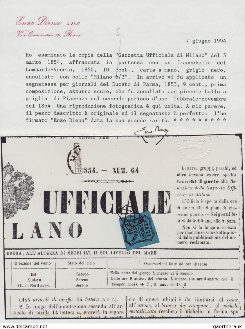 Österreich - Lombardei Und Venetien: 1854 "Offizielle Zeitung Von Mailand" (Gazetta Ufficiale Di Mil - Lombardo-Veneto