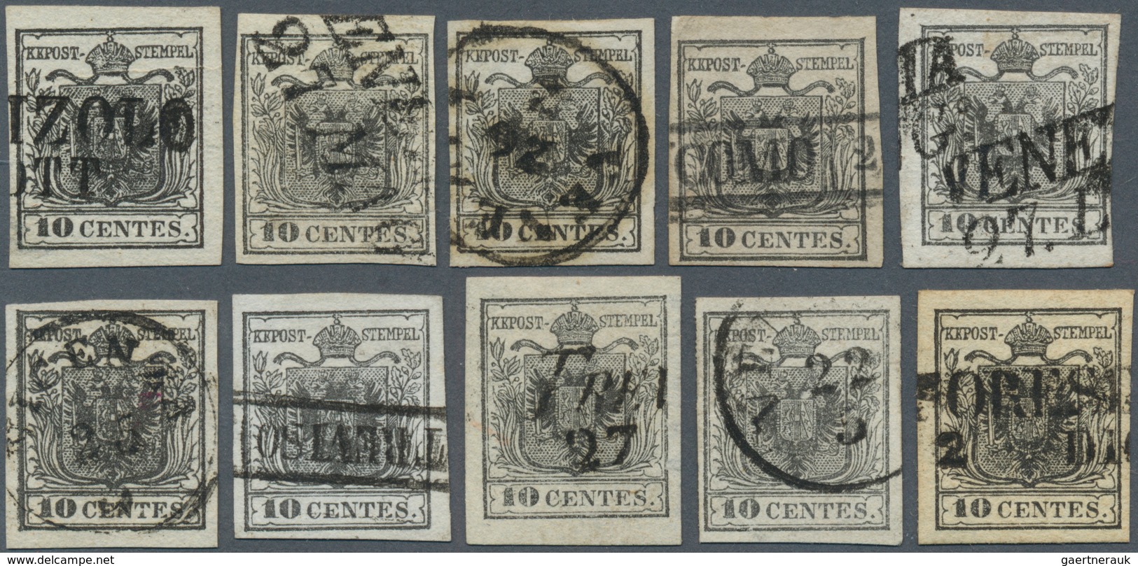 Österreich - Lombardei Und Venetien: 1850, 10 C Schwarz, Handpapier, Partie Mit 10 Gestempelten Mark - Lombardo-Veneto