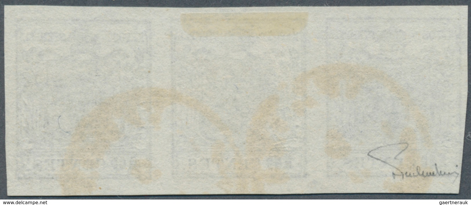 Österreich - Lombardei Und Venetien: 1850, 10 C Grauschwarz, Handpapier, Waagerechter 3er-Streifen M - Lombardo-Veneto