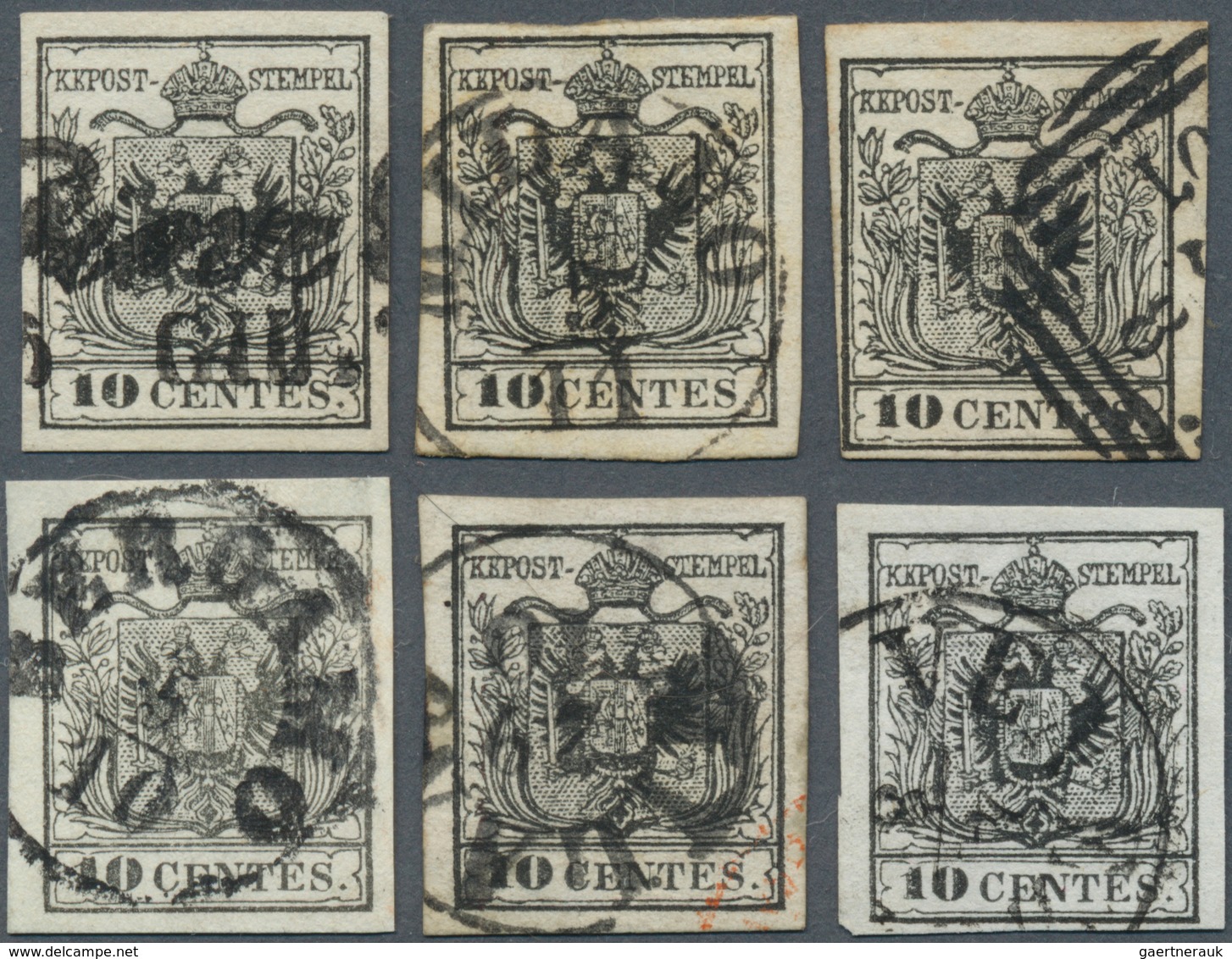 Österreich - Lombardei Und Venetien: 1854, 10 C Schwarz, Maschinenpapier, Lot Mit 6 Gestempelten, Me - Lombardije-Venetië