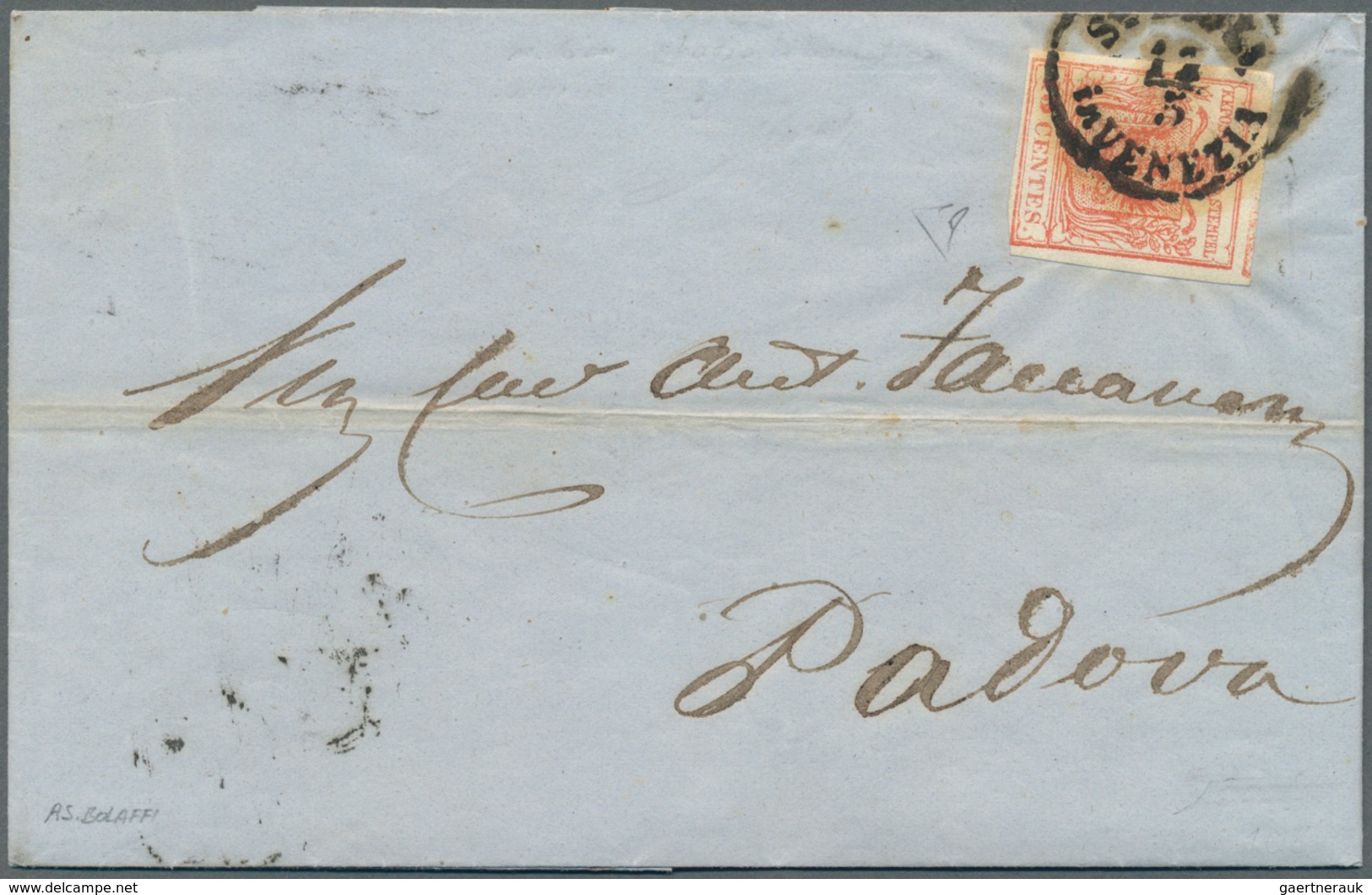 Österreich - Lombardei Und Venetien: 1850/1856, 15 C Rot, Handpapier, Type III, Am Oberrand Mit Eine - Lombardo-Veneto