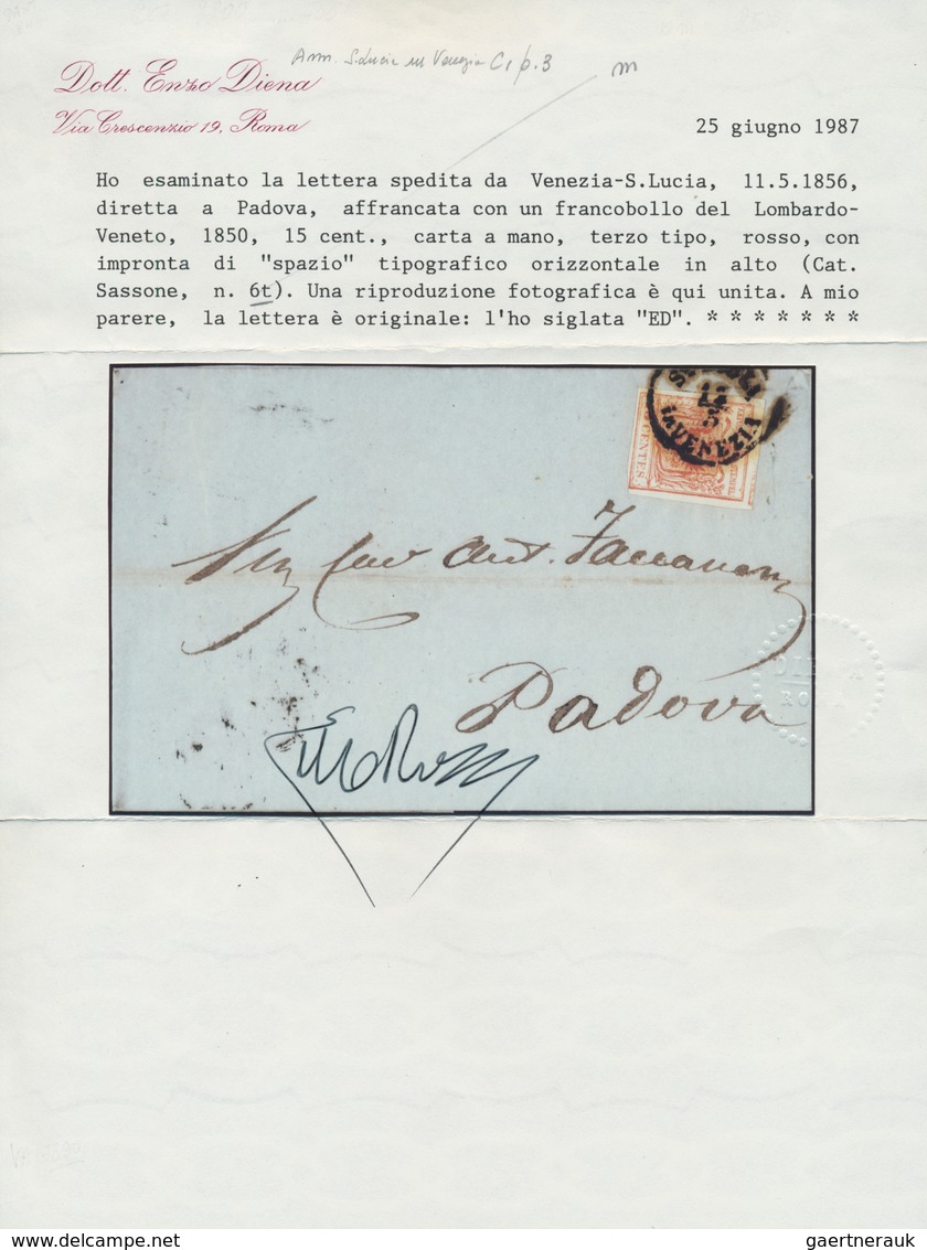 Österreich - Lombardei Und Venetien: 1850/1856, 15 C Rot, Handpapier, Type III, Am Oberrand Mit Eine - Lombardo-Veneto