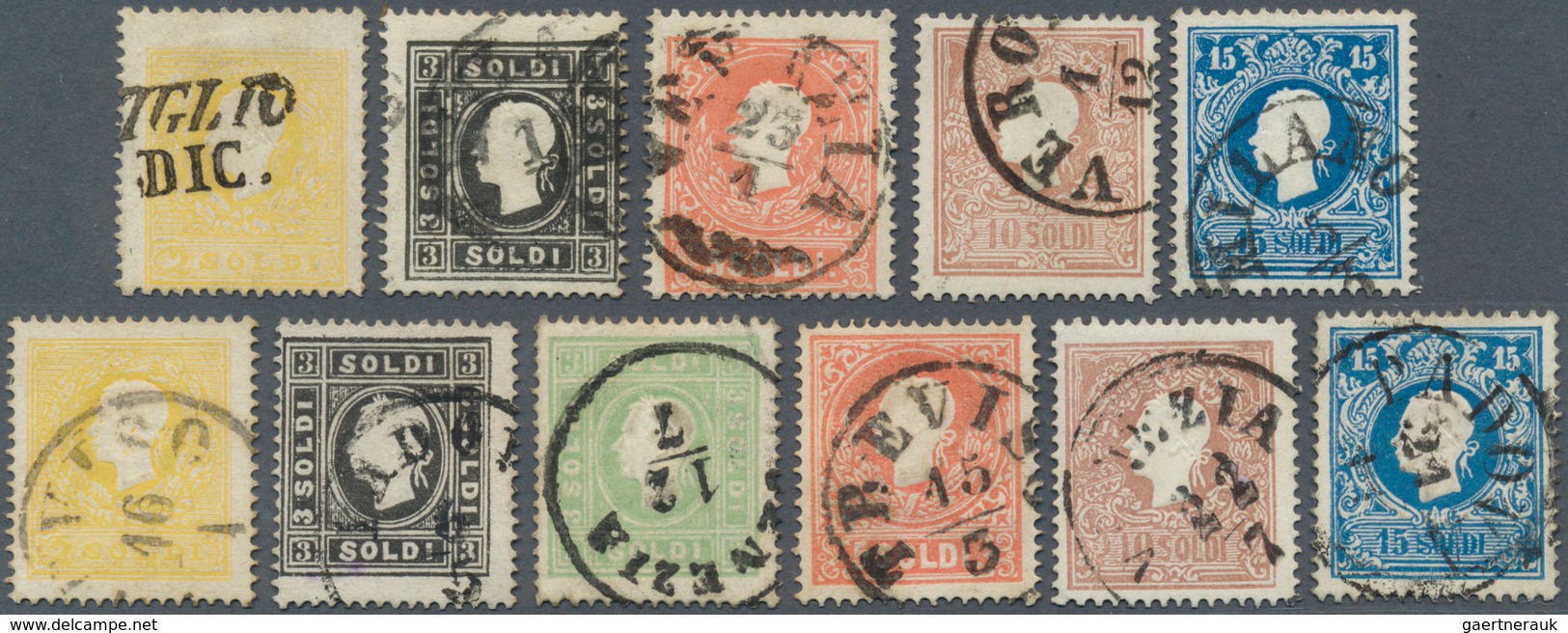 Österreich - Lombardei Und Venetien: 1858/1862, 2 So Gelb - 15 So Blau, Komplette Gestempelte Ausgab - Lombardije-Venetië