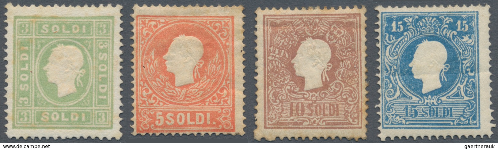 Österreich - Lombardei Und Venetien: 1859/1862, 3 So Grün, 5 So Rot, 10 So Braun U. 15 So Blau, Je T - Lombardije-Venetië