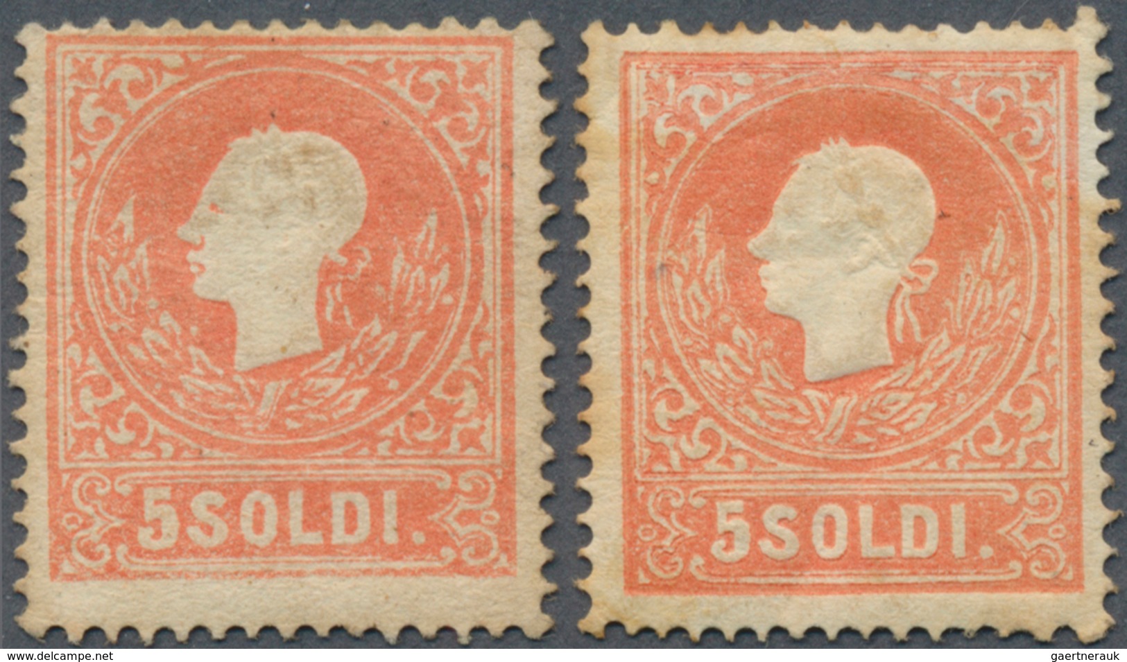 Österreich - Lombardei Und Venetien: 1858/1859, 5 So Rot In Type I Und Type II, Je Ungebraucht Mit O - Lombardije-Venetië