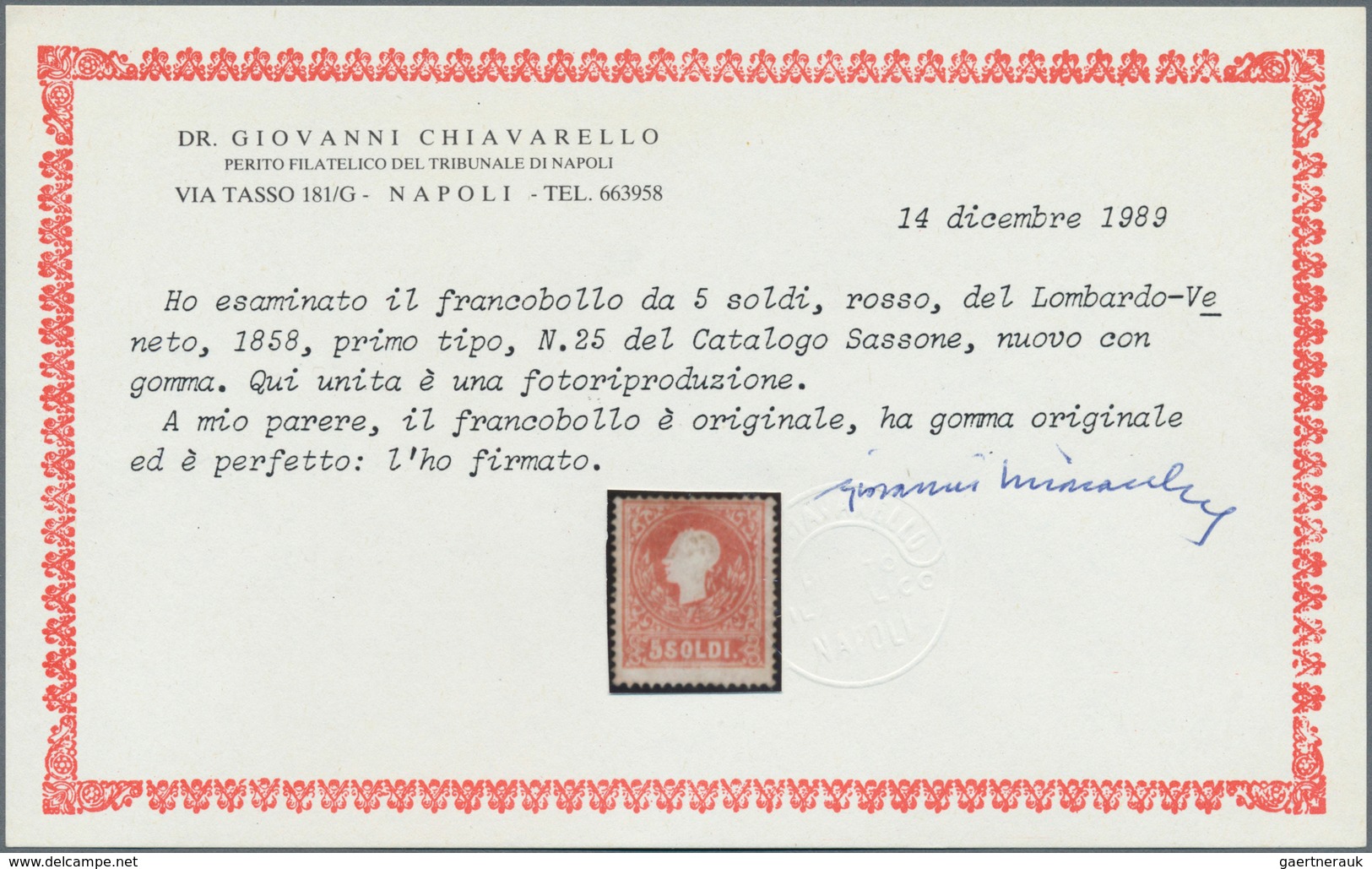 Österreich - Lombardei Und Venetien: 1858/1859, 5 So Rot In Type I Und Type II, Je Ungebraucht Mit O - Lombardije-Venetië