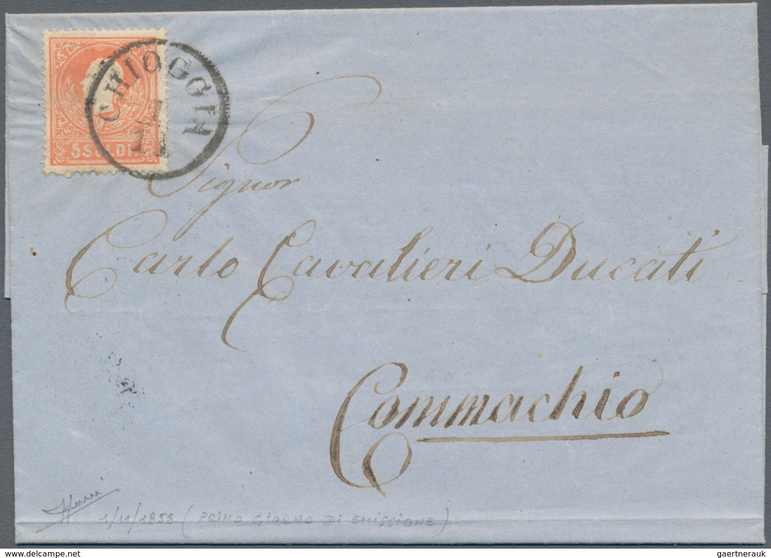 Österreich - Lombardei Und Venetien: 1858, 5 S Rot, Type I, Einzelfrankatur Auf Komplettem Faltbrief - Lombardo-Veneto