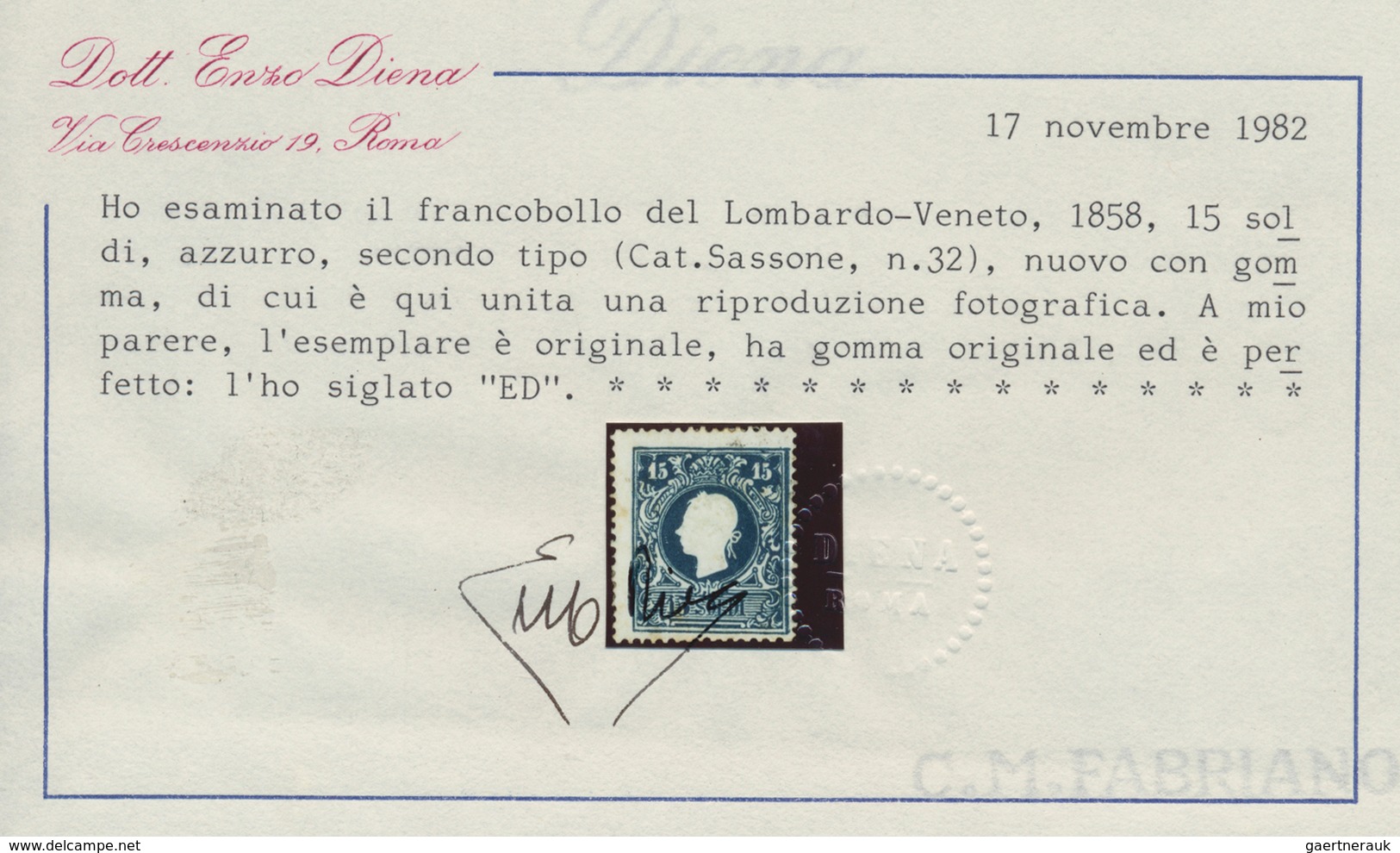 Österreich - Lombardei Und Venetien: 1859, 15 So Blau, Type II, Ungebraucht Mit Originalgummi, Farbf - Lombardije-Venetië